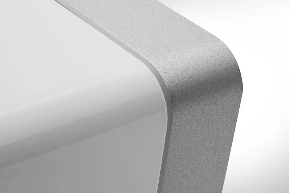 close-up corner image of white minx min 12 speaker